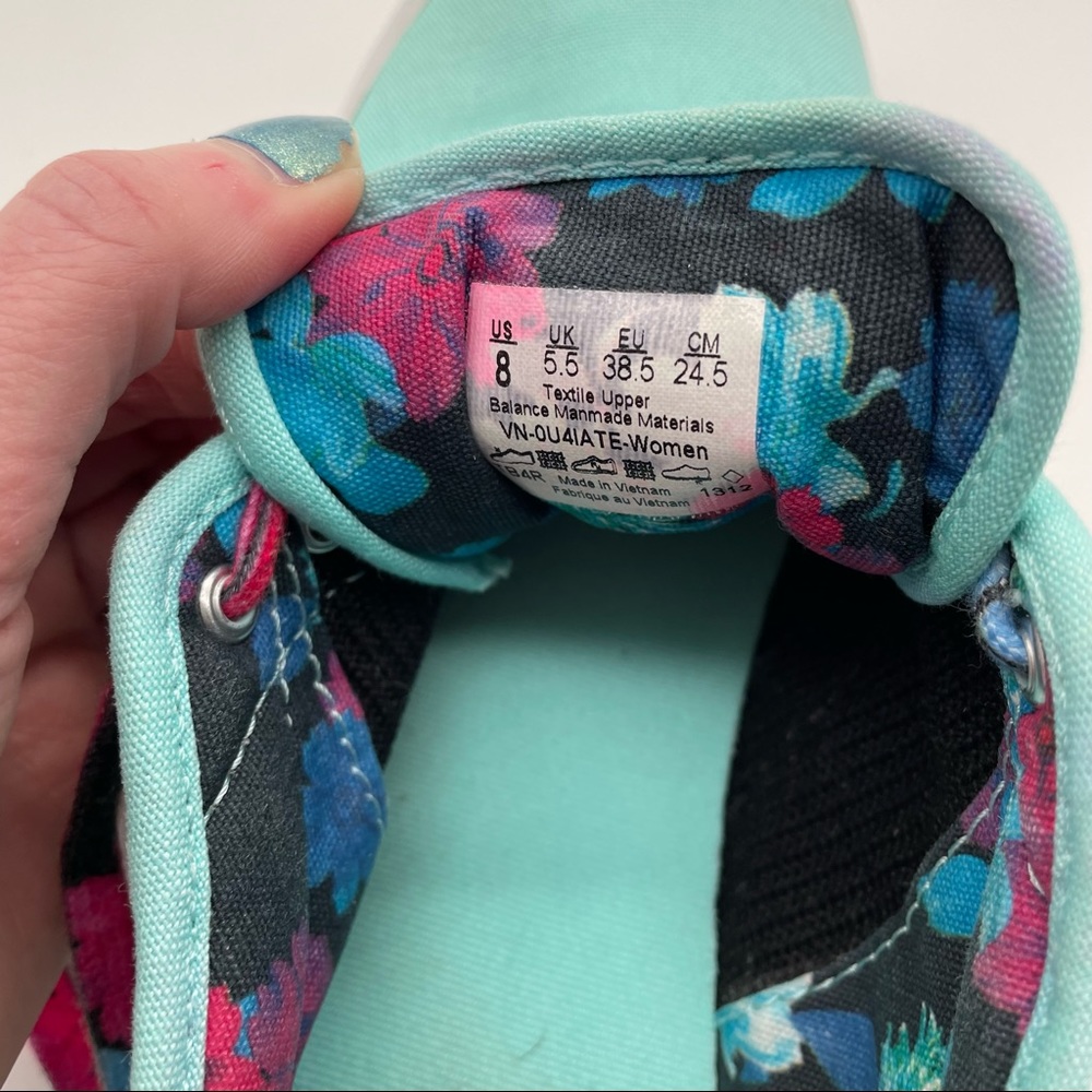 Vans light blue sneakers with floral laces and floral interior in women’s size 8 - Picture 7 of 11